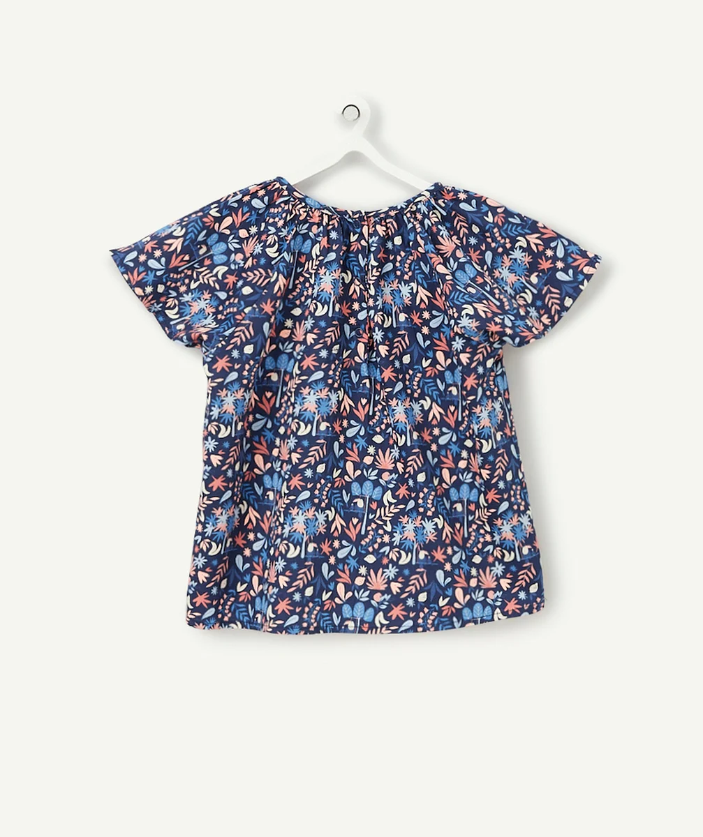 BLOUSE BÉBÉ FILLE BLEUE MARINE EN COTON AVEC IMPRIMÉ FLEURI