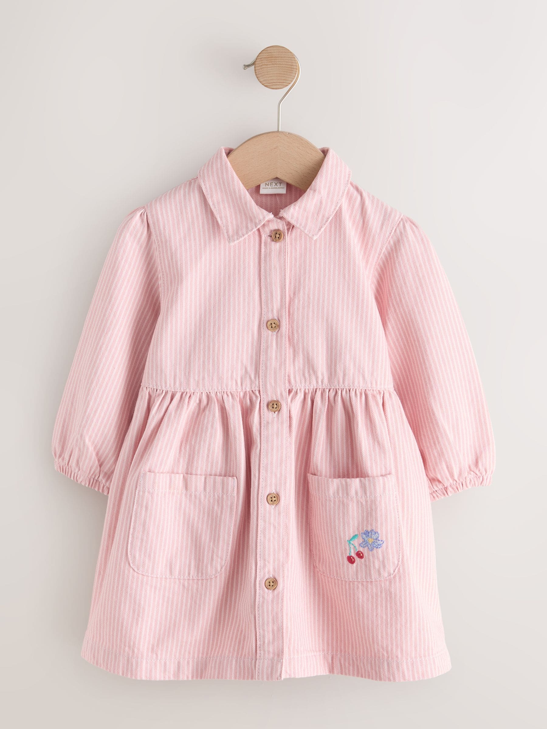 Roze streep - Long Sleeve Cotton Dress (3mths-8yrs)