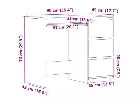 Bureau Blanc 90x45x76 cm Bois d’ingénierie