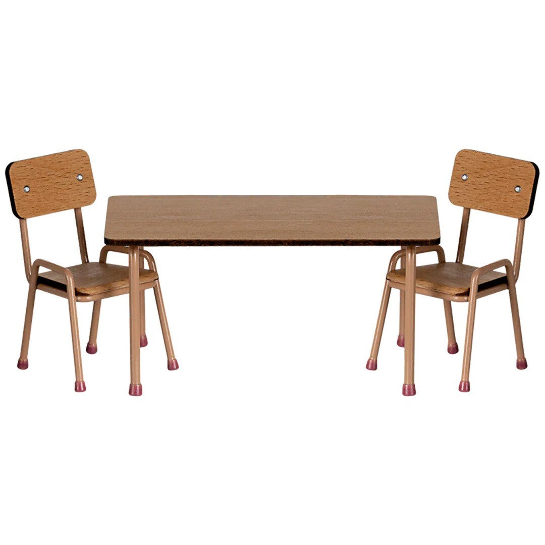 Maileg poppenhuis tafel en stoelen dark powder - 9 cm
