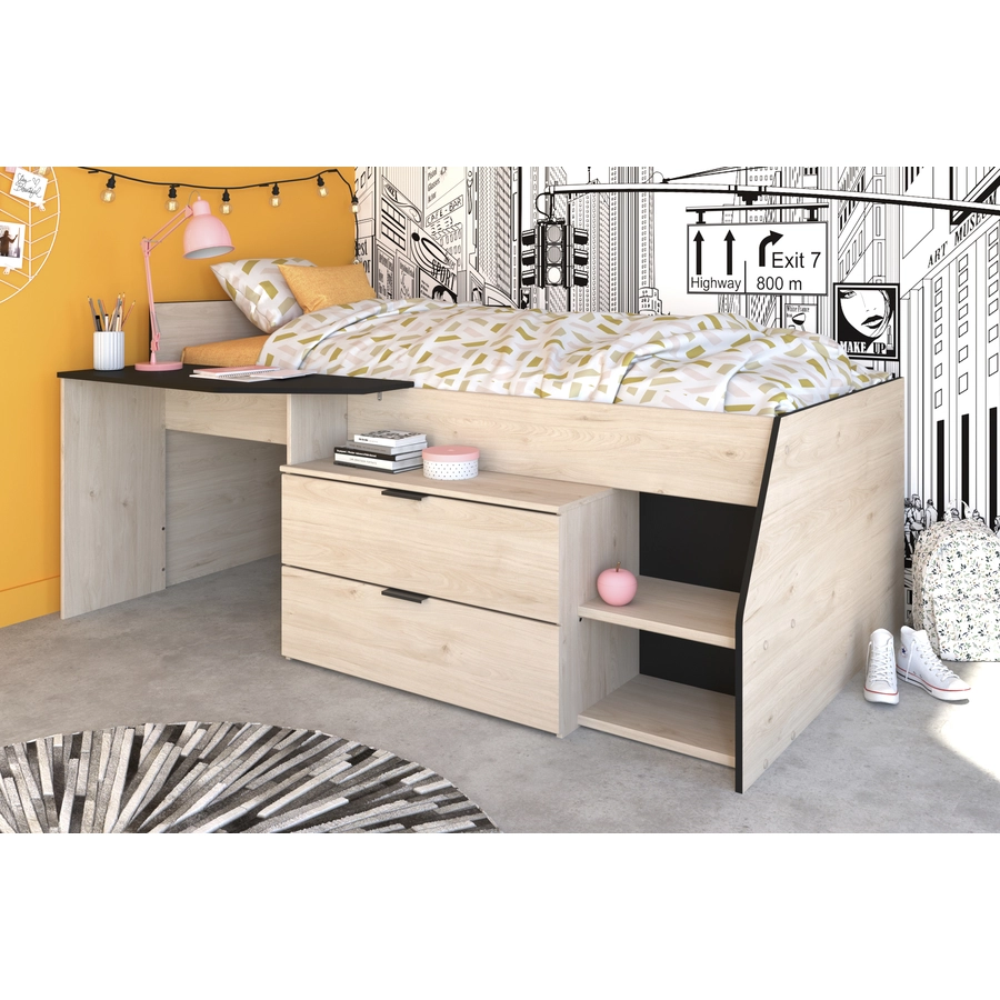 Parisot Multifunktions Hochbett Milky 2 Industrial Style  Eiche Jackson Eiche Jackson