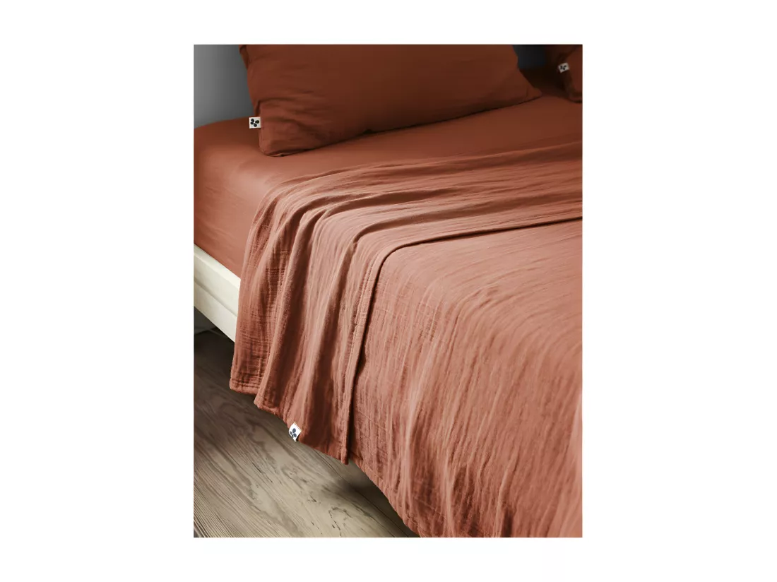 Drap plat 240 x 300 cm en double gaze de coton terracotta - PEPA