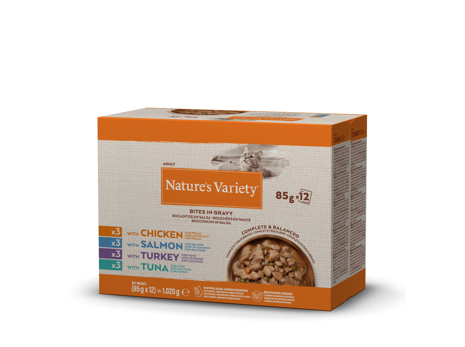 COMIDA HUMIDA NATURE'S VARIETY GATO PEDAÇOS MOLHO 12X85G