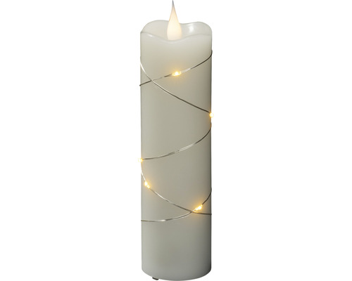 LED-kaars van echte was Konstsmide Ø 5 x H 17,8 cm, lichtkleur amber, op batterijen, crème