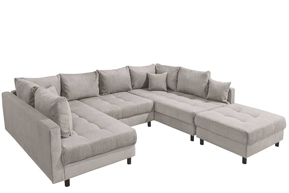 Moderne XXL Wohnlandschaft KENT 305cm greige Cord Bigsofa inkl. Hocker Federkern