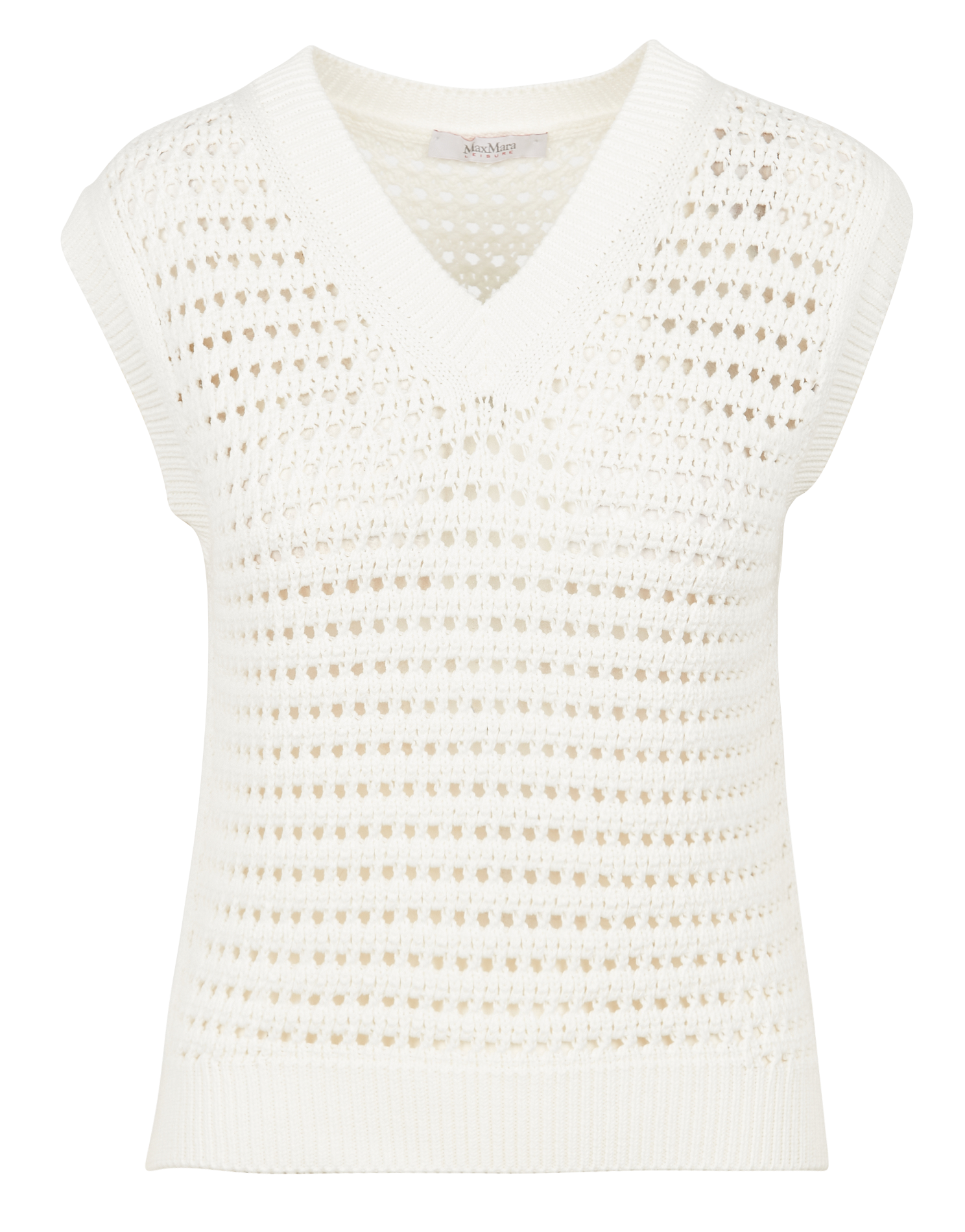 PALCO - Pull sans manches col V ajouré en coton mélangé | Blanc