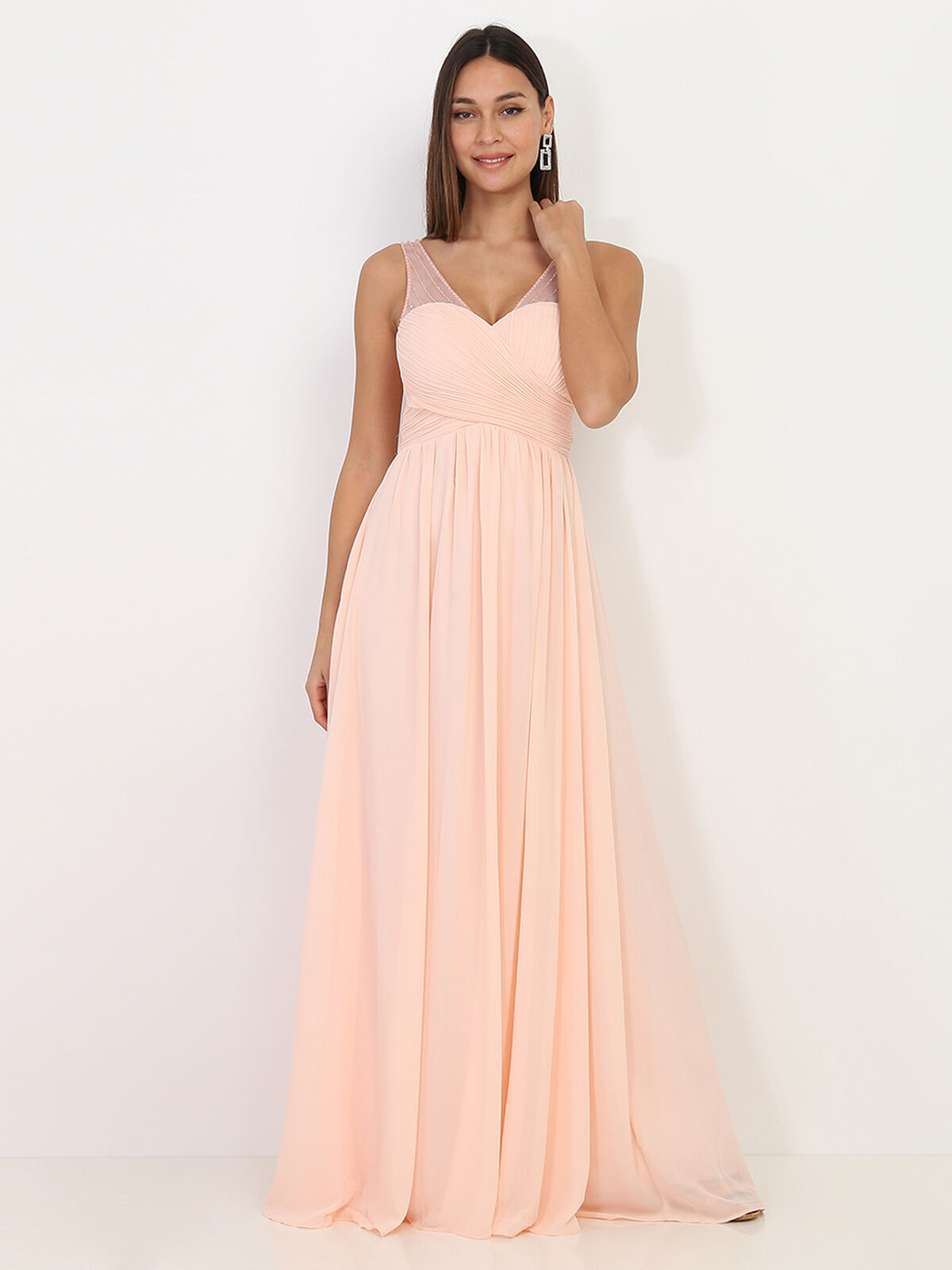 Robe longue à strass- Rose