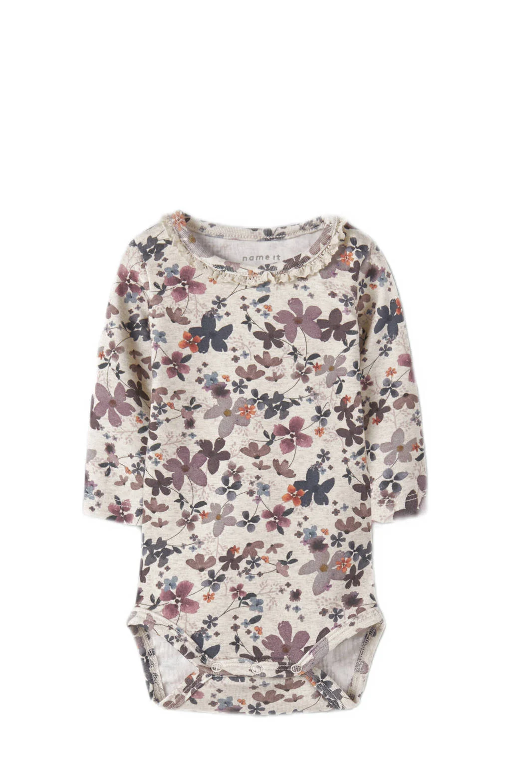 NAME IT BABY romper met bloemenprint ecru/lila