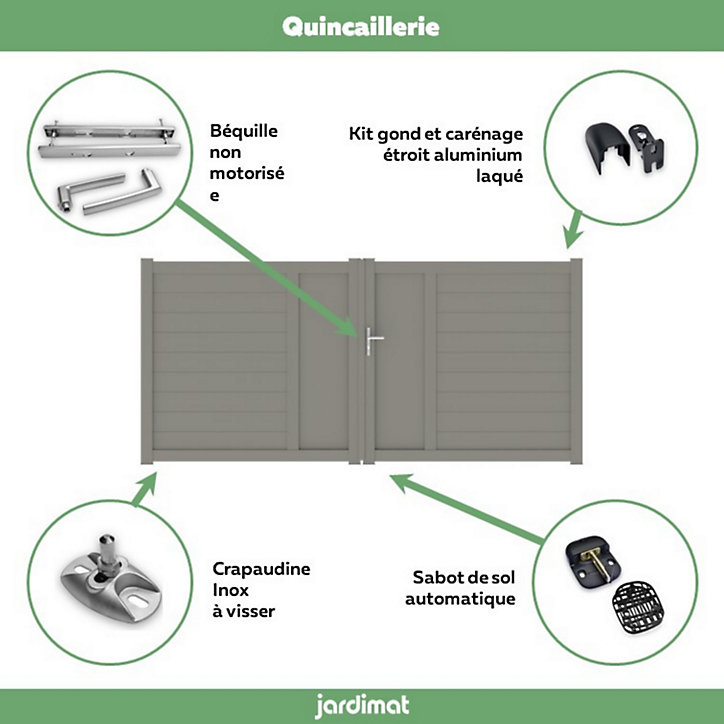 Portail Jardimat battant aluminium Aquarelle gris quartz - 350 x h.170 cm