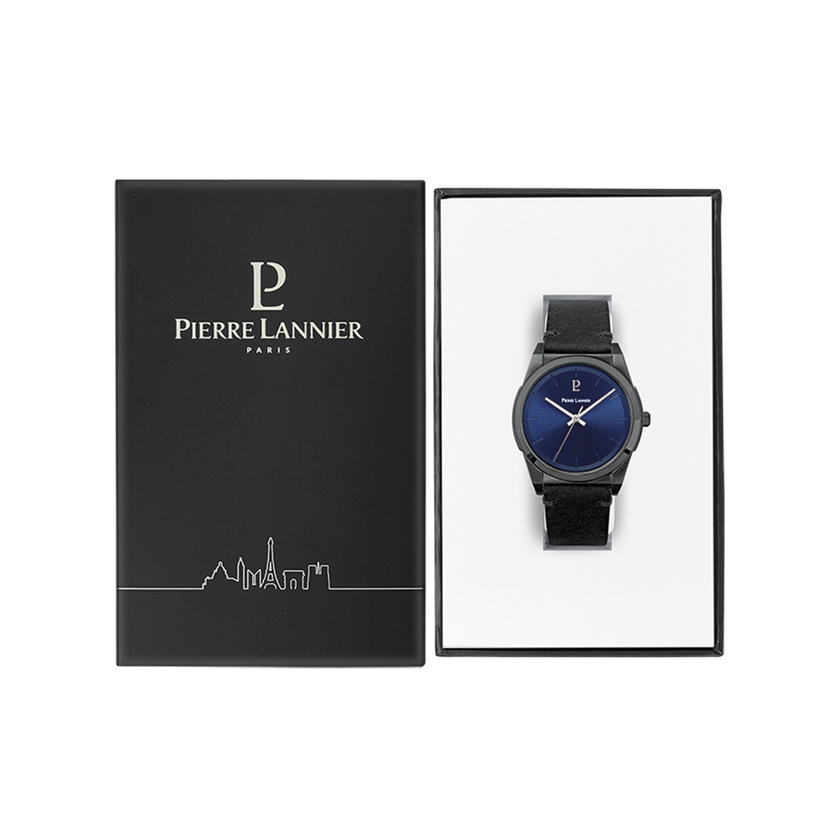 Montre PIERRE LANNIER Candide homme acier noir bracelet cuir noir