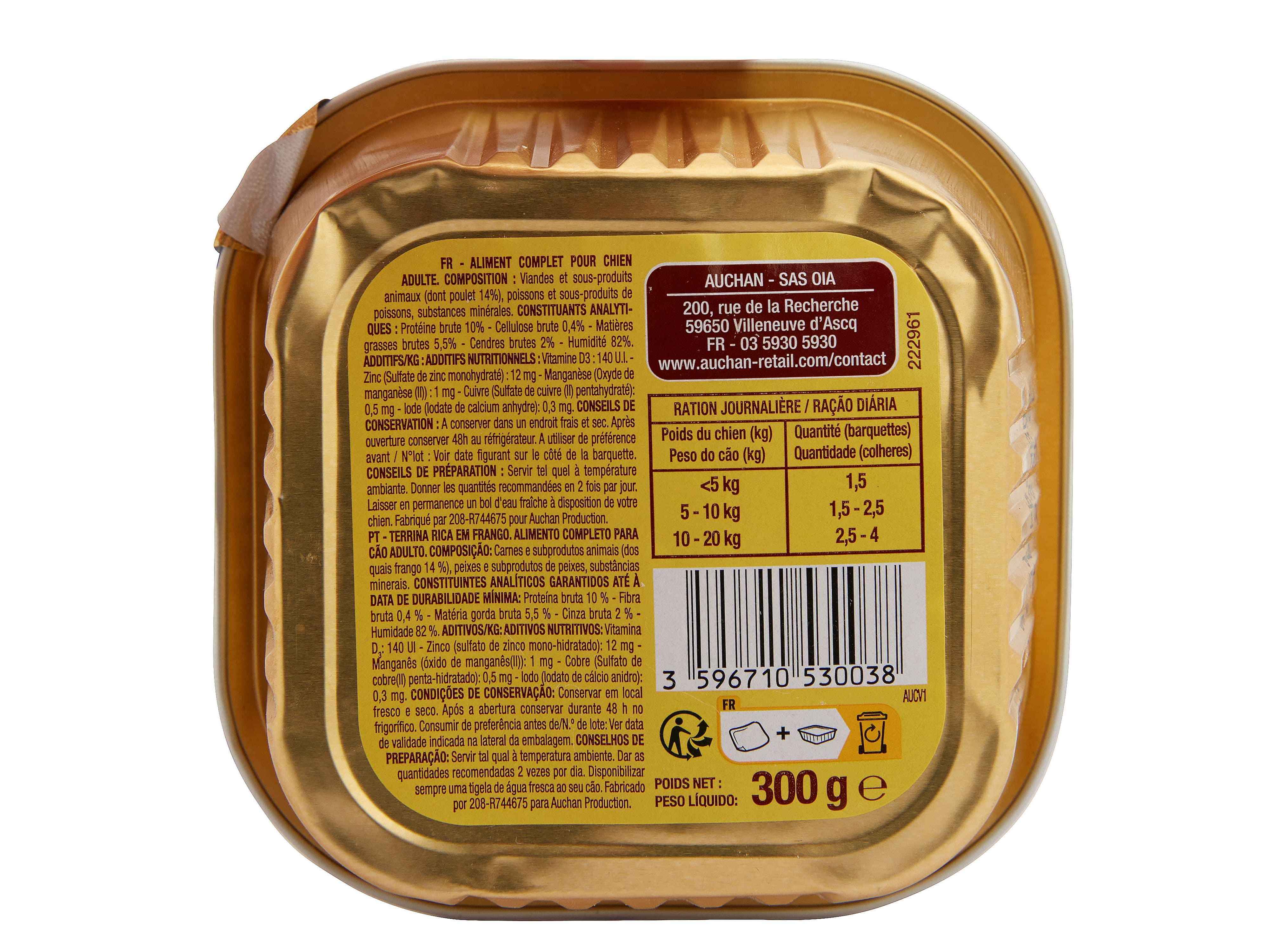 COMIDA HÚMIDA PARA CÃO AUCHAN TERRINA RICO EM FRANGO 300G
