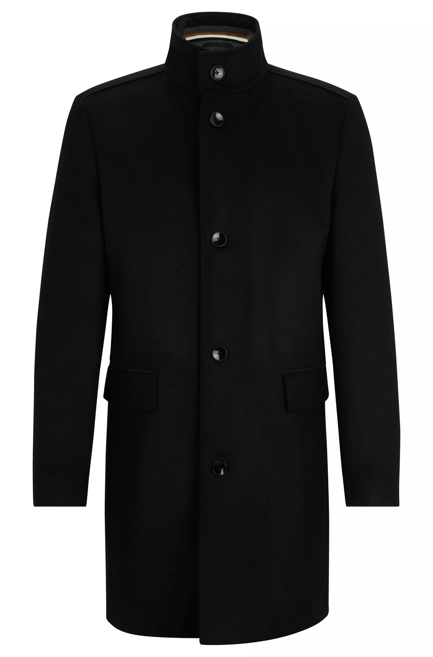 Casaco BOSS preto de corte regular em lã virgem e cashmere.