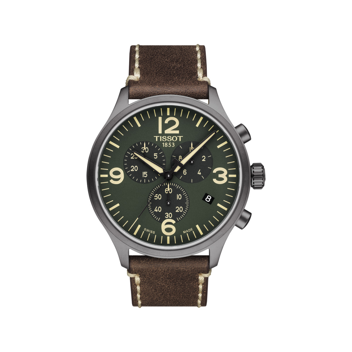 Montre Tissot homme chronographe acier cuir marron