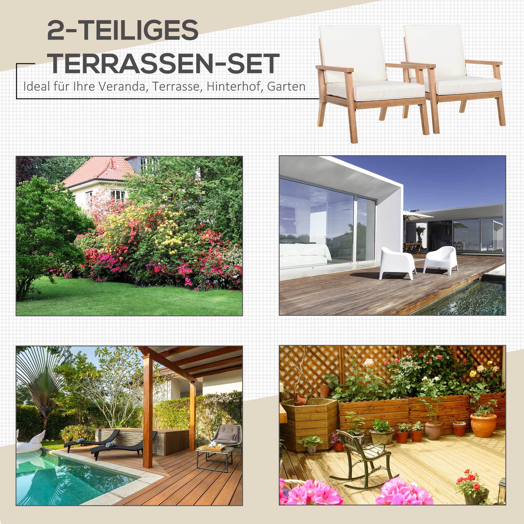 Outsunny Gartenstühle mit Kissen natur, weiß 66L x 77,5B x 74,5H cm