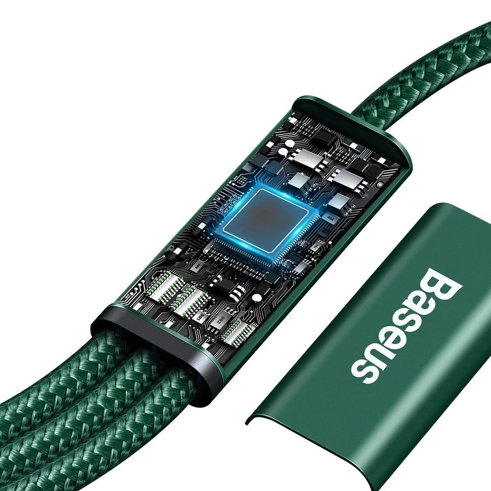 (1.5m) 3in1 USB C auf USB C / Lightning / Micro USB Nylon Ladekabel Datenkabel - Grün