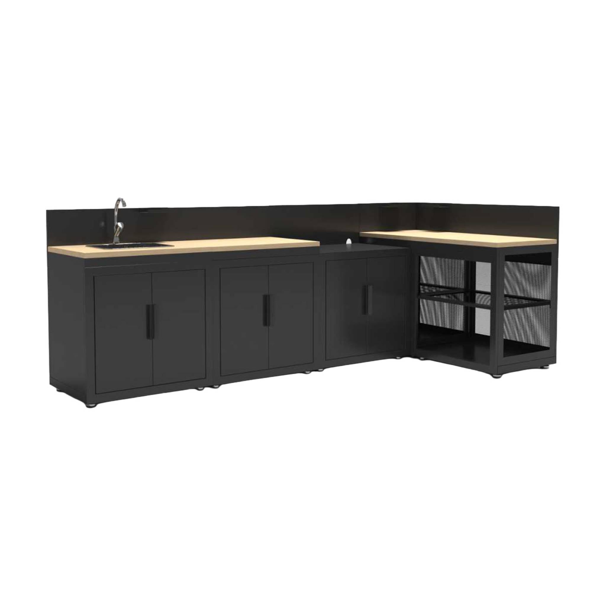 sweeek - Buitenkeuken 5 modules staal en houtdecor