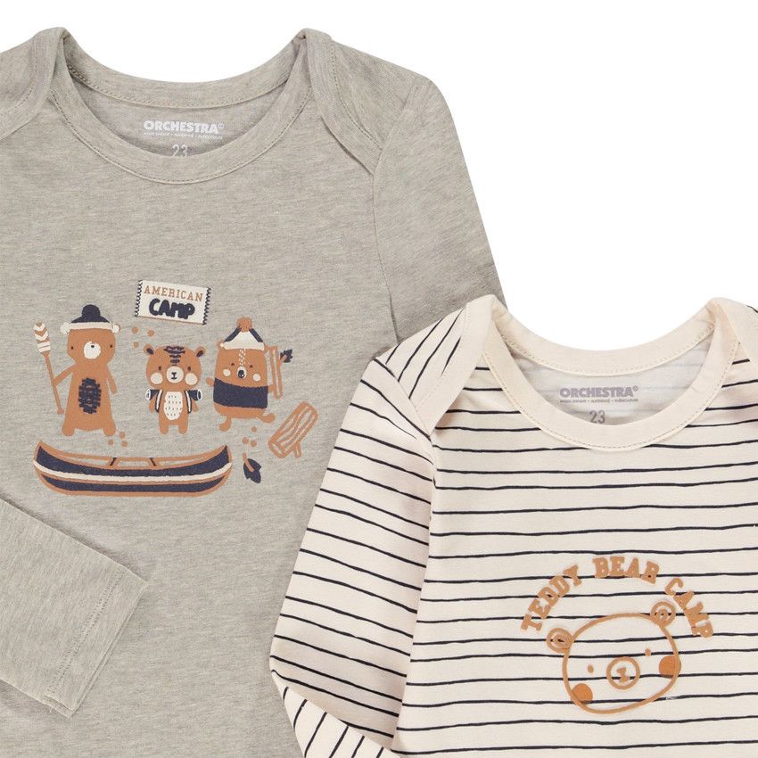 Lot de 5 bodies manches longues ourson pour bébé garçon - Ecru