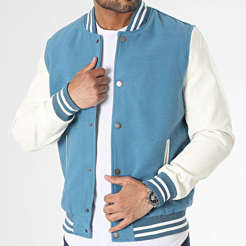 Veste Teddy QQ675 Bleu Clair Blanc