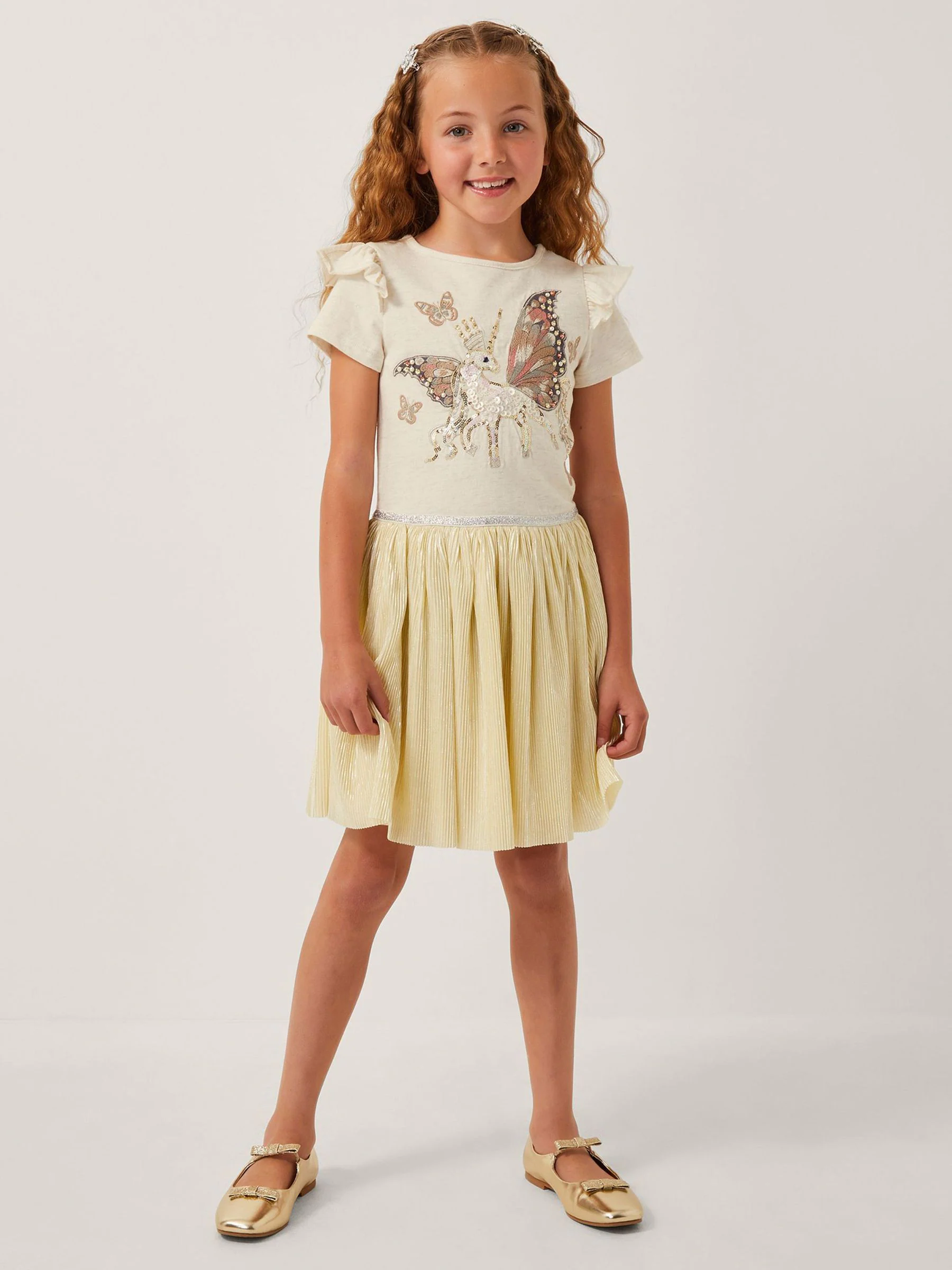 Monsoon Unicorn Embellished Plisse Disco Dress