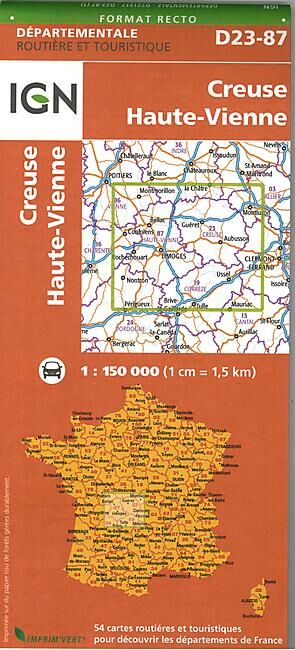 IGN - D23 87 CREUSE HAUTE VIENNE ECHELLE 1 150 000