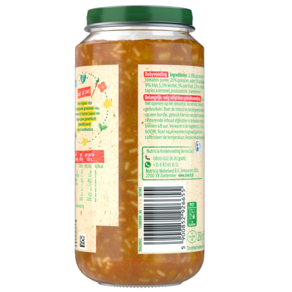6x Olvarit Maaltijd 12m Pompoen Kip Pasta250 gr
