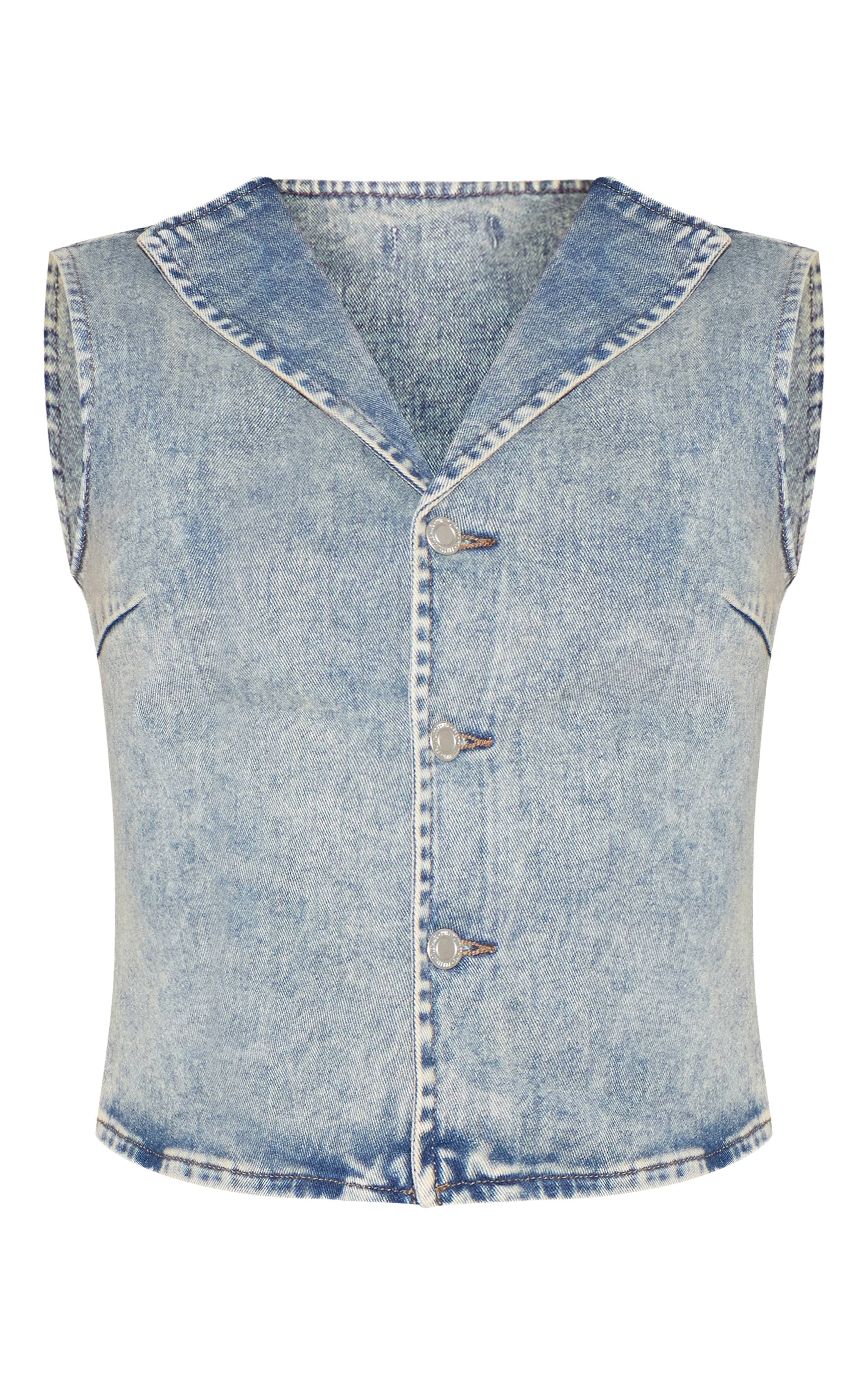 Délavage Vintage Chemise En Jean Bleu Vintage Sans Manches