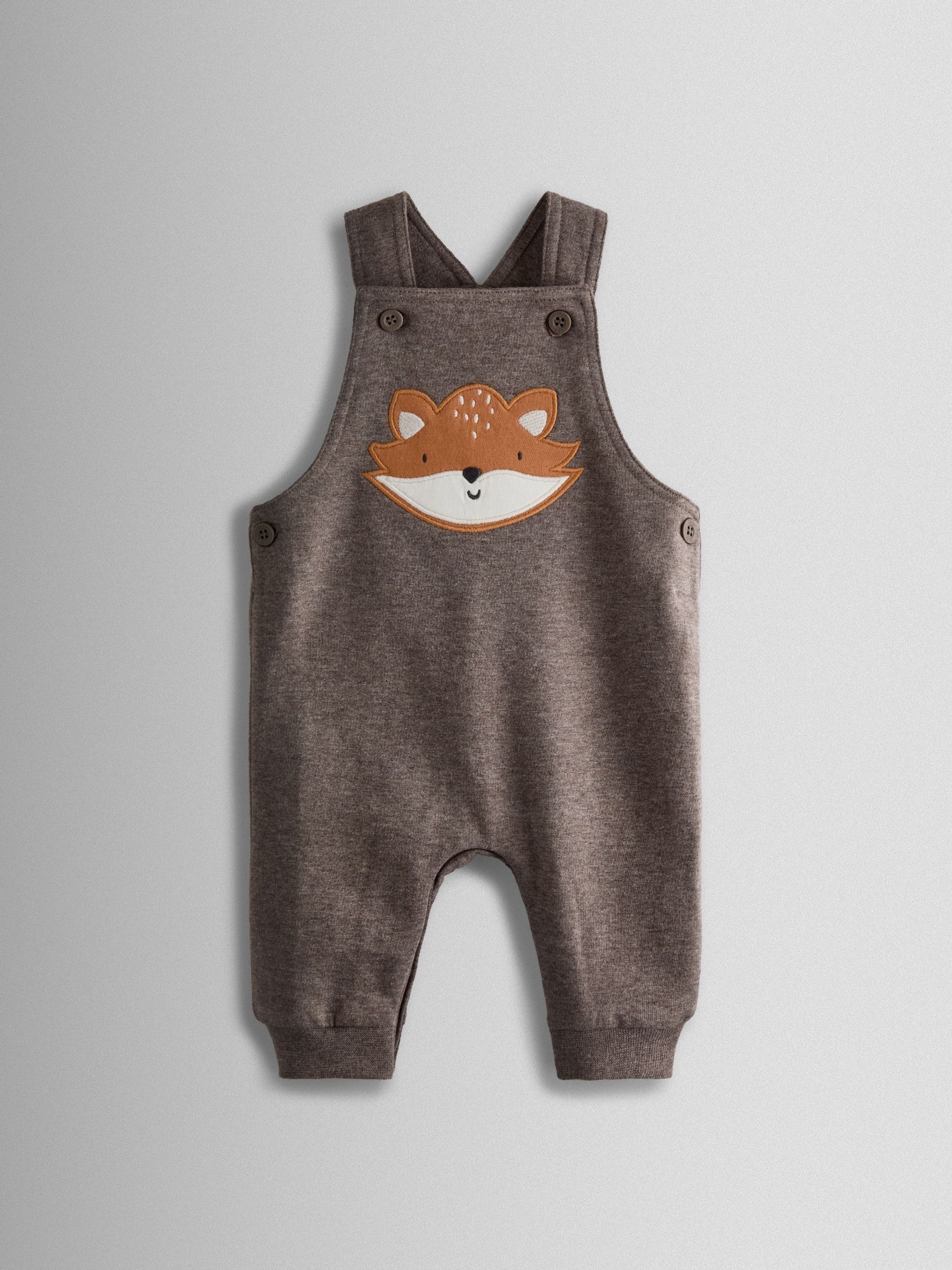 Mocha Brown Fox - JoJo Maman Bébé 2-delige set van tuinbroek met applicatie en top met print