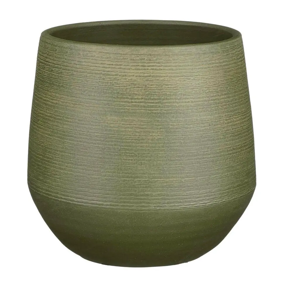 Mica Decorations Plantenpot - groen relief - terracotta - 24x23cm