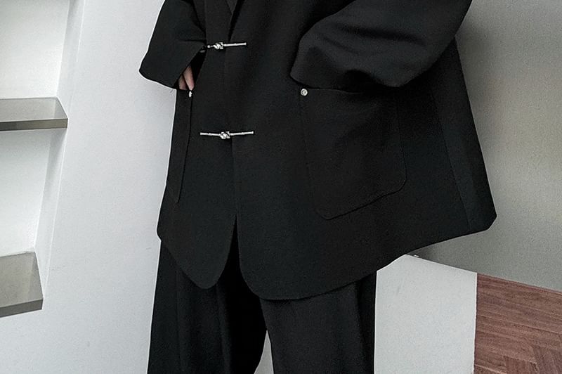 Omozando - Effen blazer met kikkerknopen