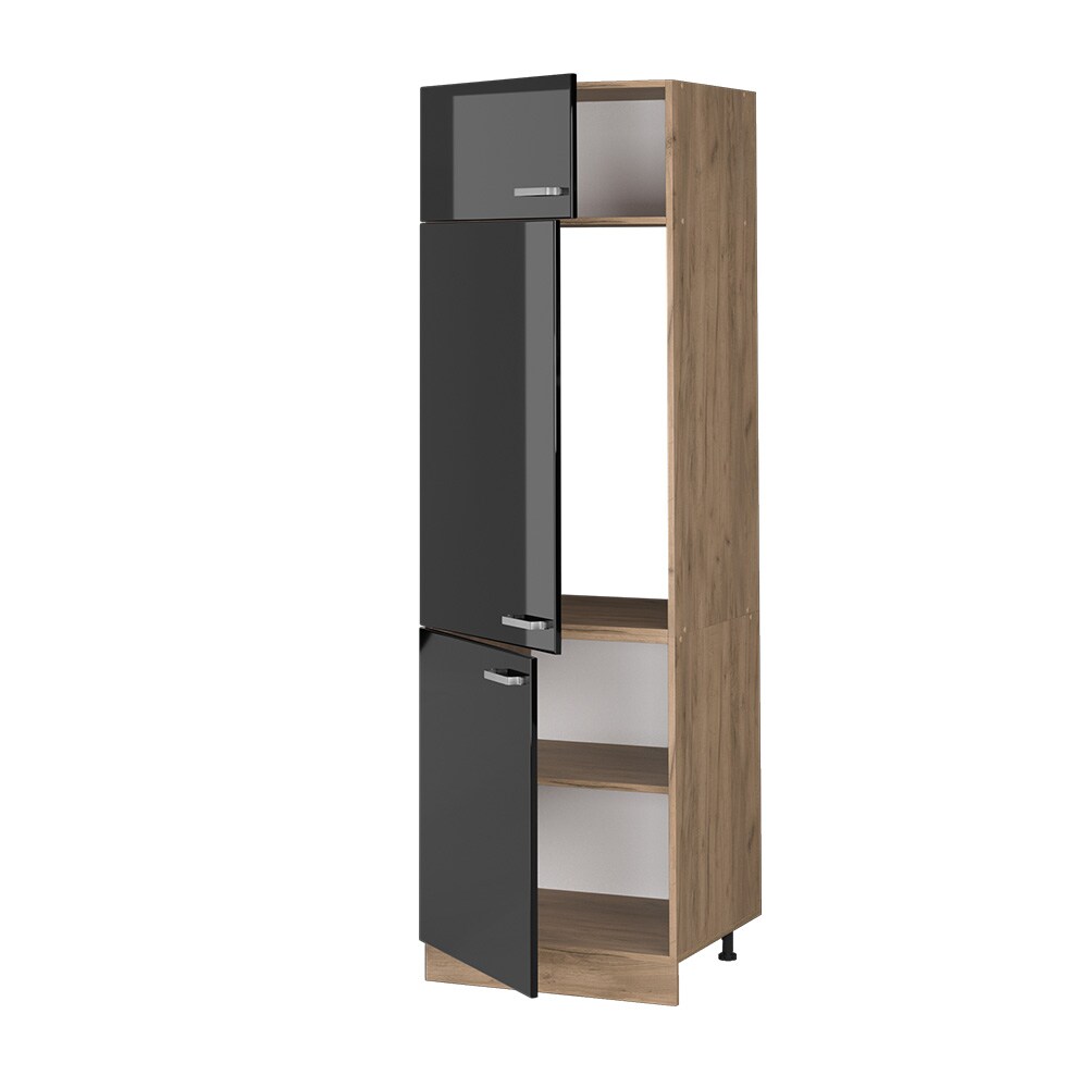 Vicco Kühlumbauschrank Küchenschrank R-Line Solid Eiche Schwarz 60 cm modern