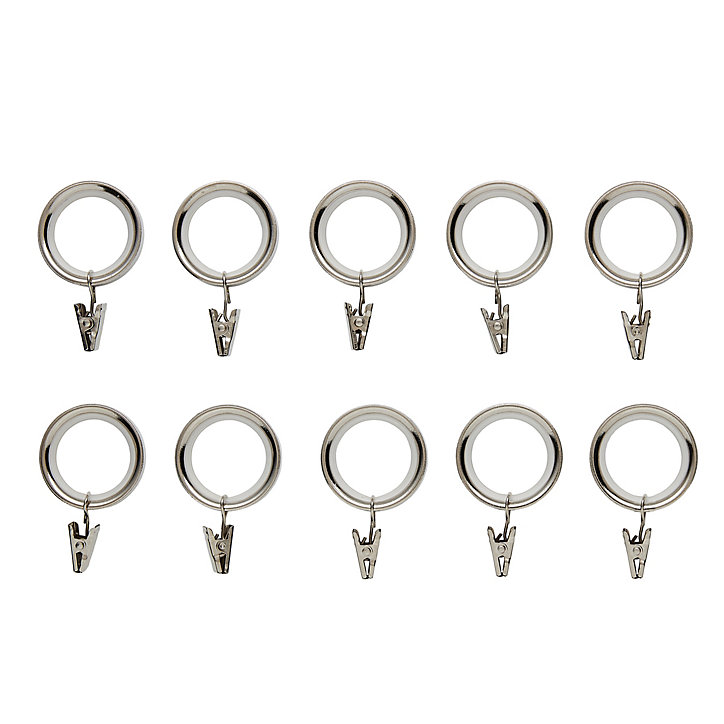 Lot 10 anneaux clip pour barre à rideau Olympe GoodHome métal chromé gris Ø19 cm
