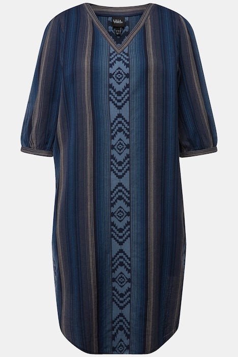 Kaftan, Musterstreifen, Oversized, V-Ausschnitt, 3/4-Arm