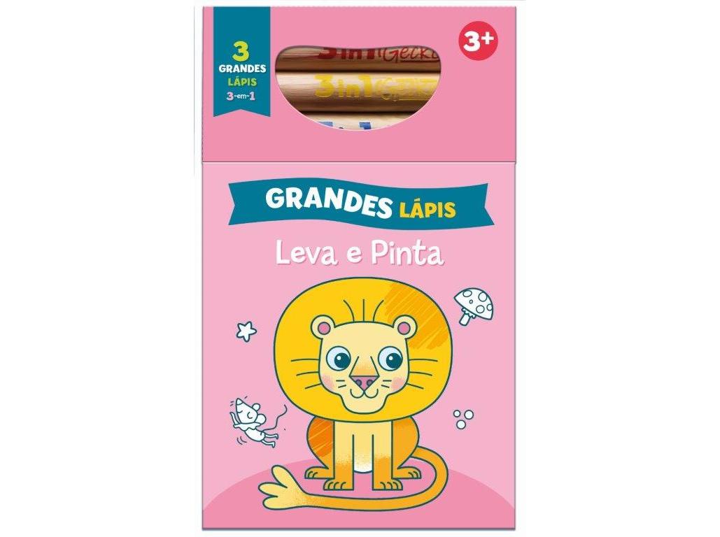 LIVRO LEVA E PINTA COM GRANDES LÁPIS ROSA-LEÃO