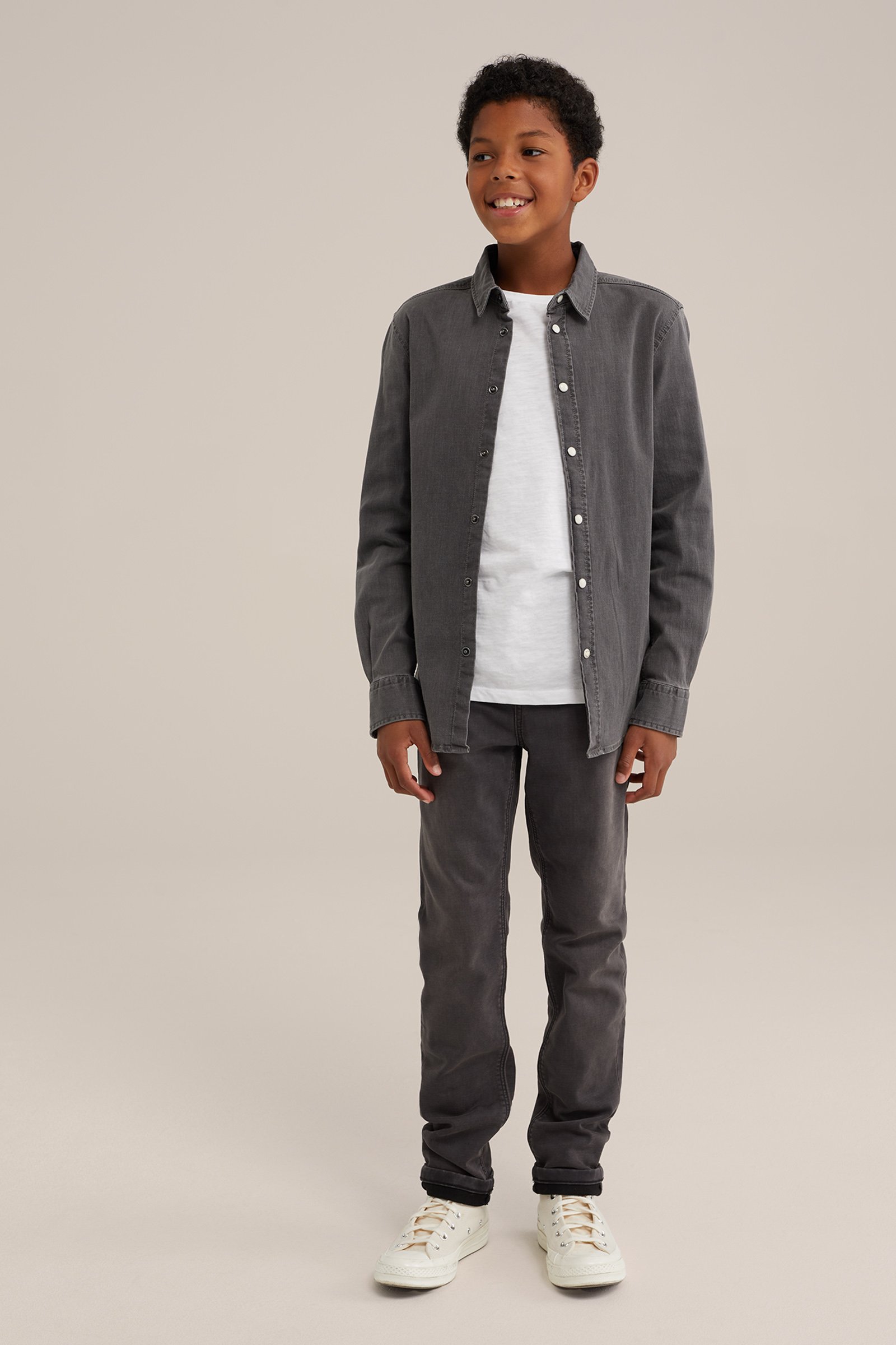 Jongens denim overhemd met stretch Blue Ridge Lichtgrijs