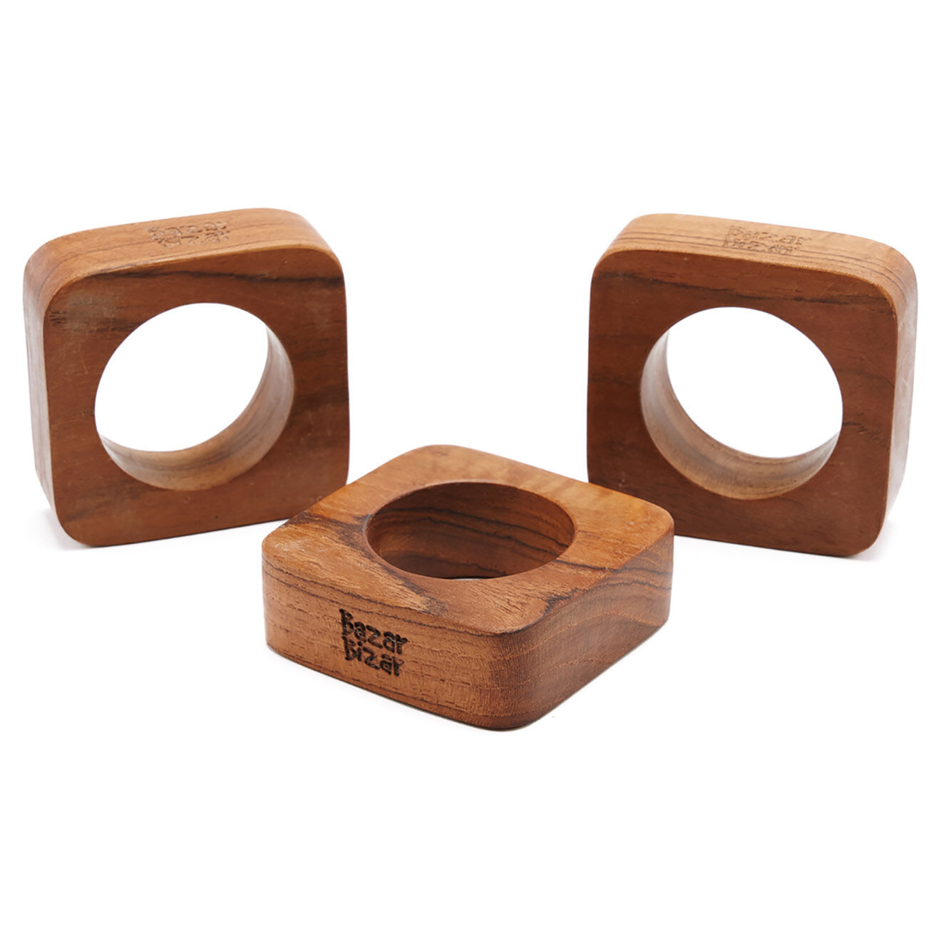 Bazar Bizar 4 Ronds de serviette en teck naturels