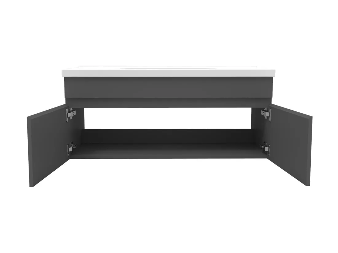 Meuble Salle de Bain 100cm Anthracite avec colonne et vasque ceramique, Aica
