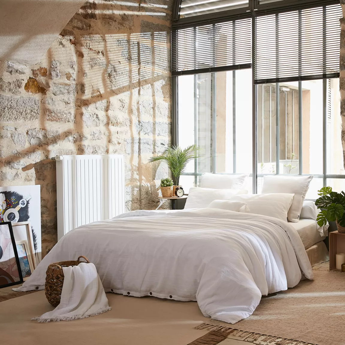 Housse de couette gaze de coton (200 x 200 cm) Gaïa Blanc chantilly