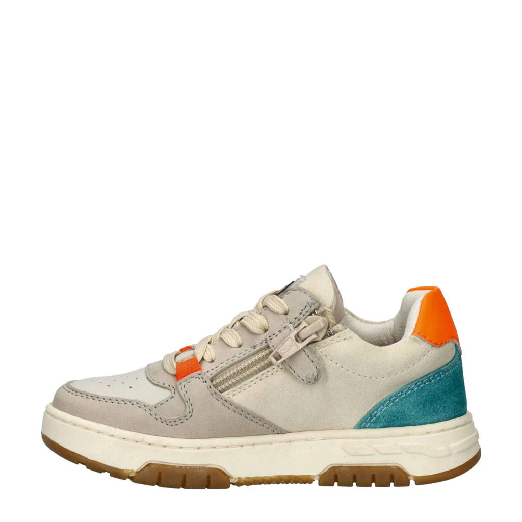 Nelson Kids leren sneakers beige/groen/oranje