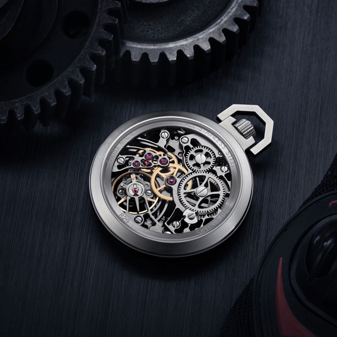 Aerowatch Taschenuhr Lépine Mechanical Tornado Skeleton Silbrig