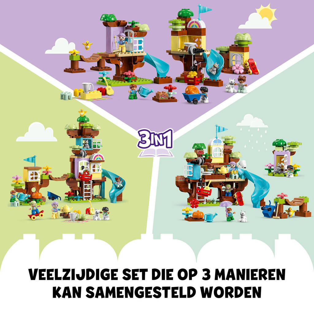 3-in-1 Boomhut Peuterspeelgoed Stenen Set met Dieren Figuren 10993