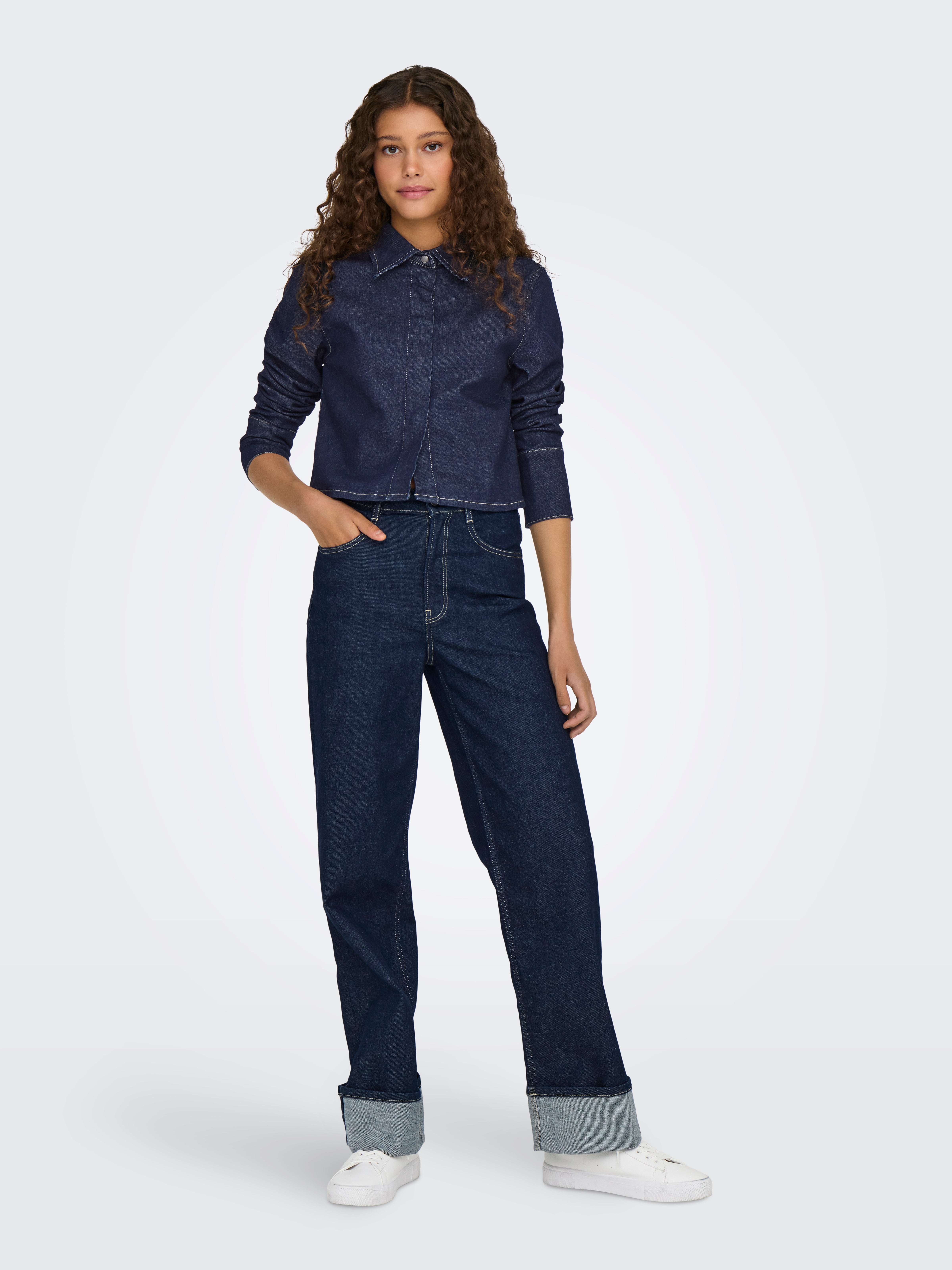 ONLMERCER Hohe Taille Weiter Beinschnitt Jeans Dark Blue Denim