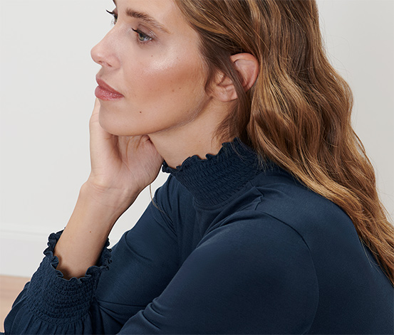 Blusenshirt mit Stehkragen, dunkelblau