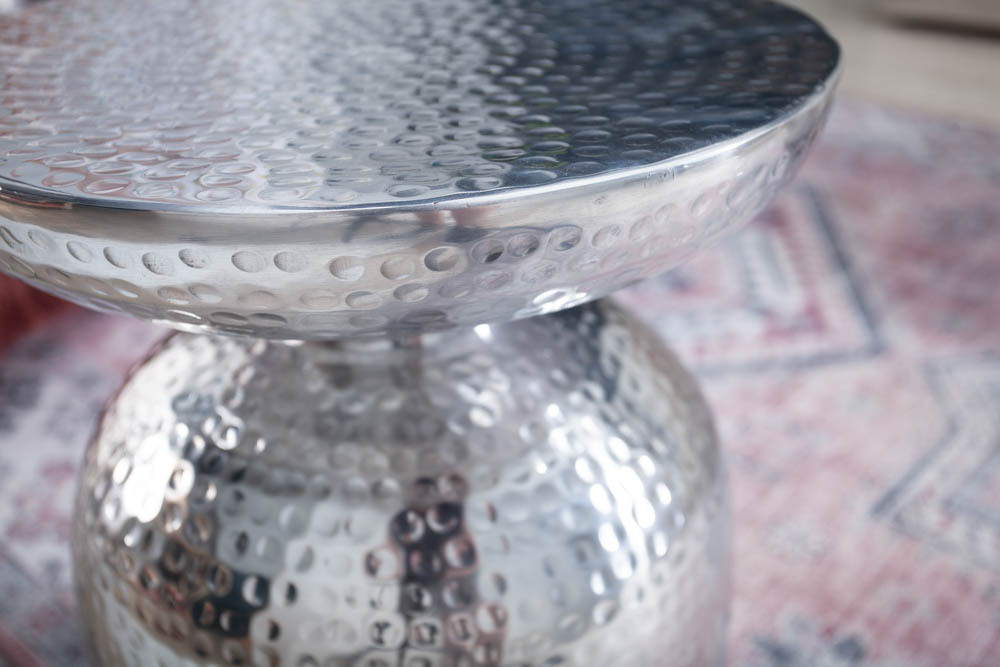 Handgearbeiteter Beistelltisch ORIENT 50cm silber Metall Hammerschlag Design rund