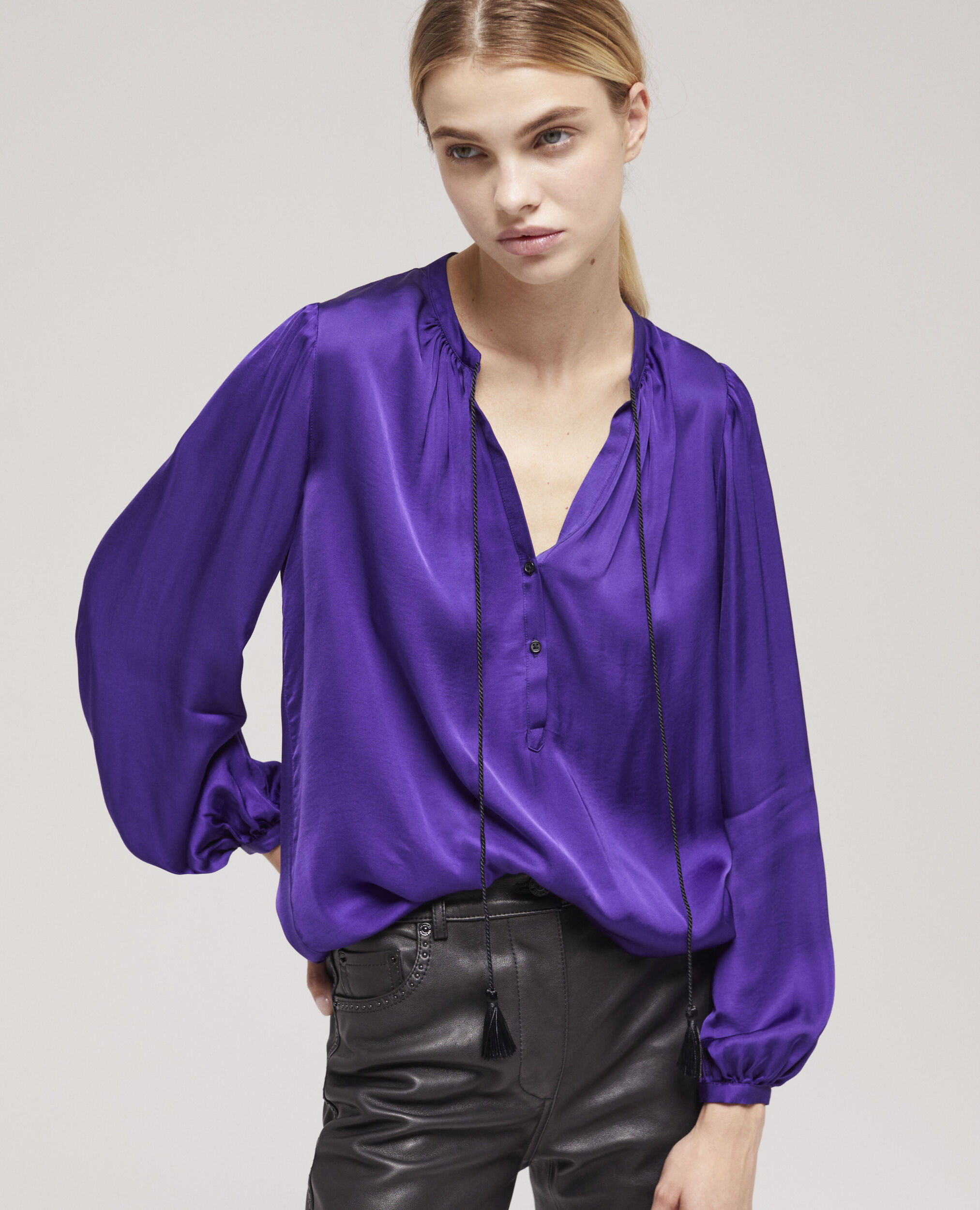 Chemise manches bouffantes violette