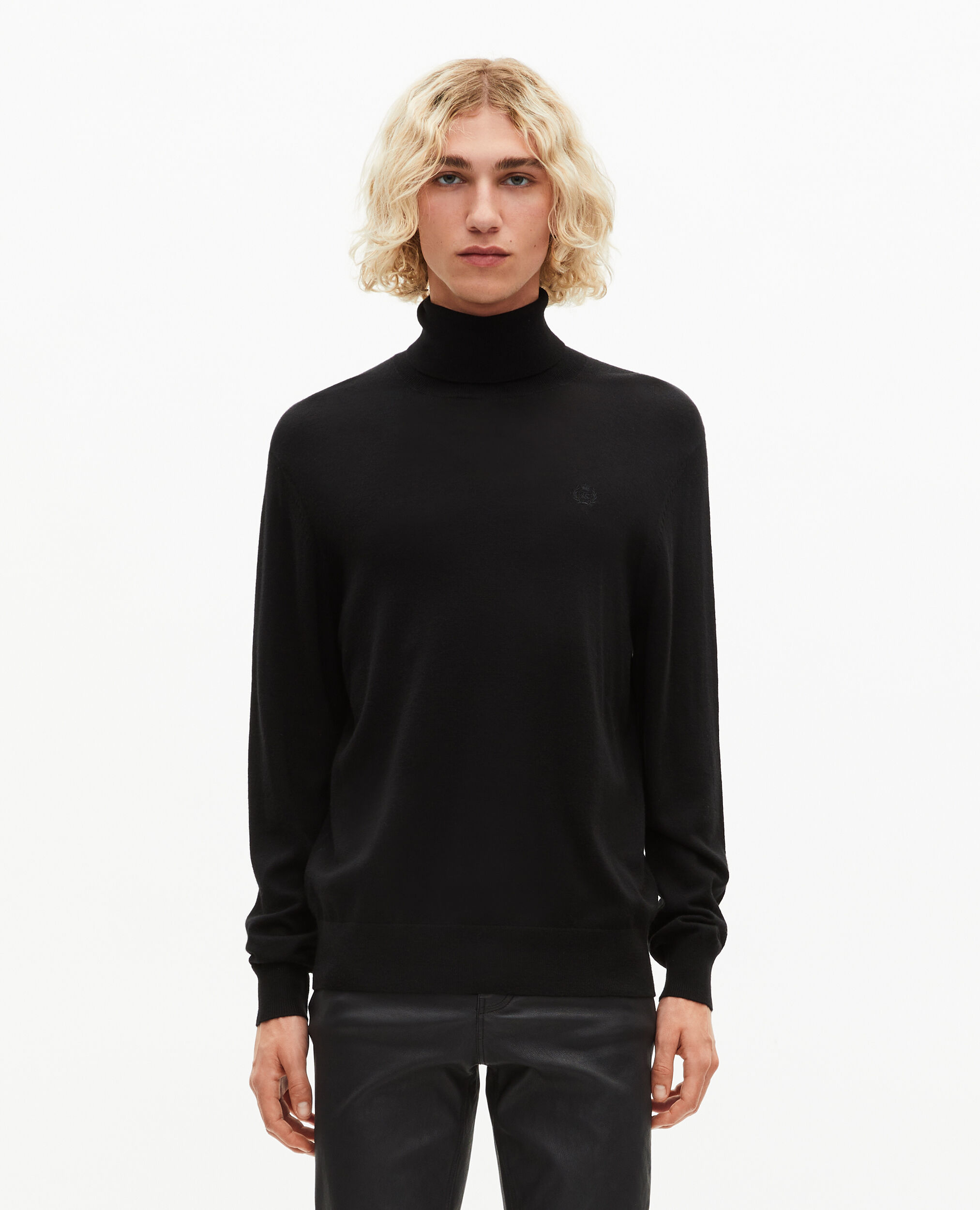 Pull col roulé en laine mérinos noir