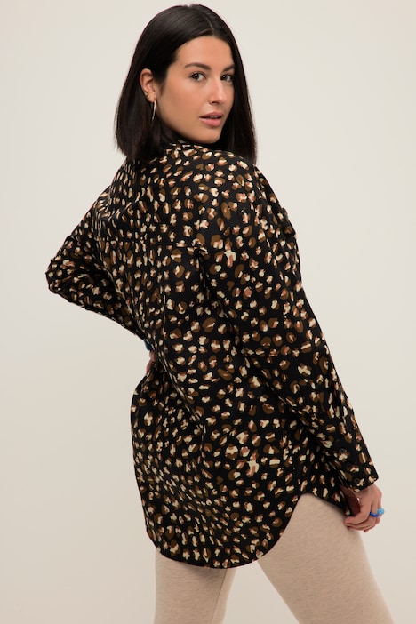 Hemdbluse, oversized, Leo Print, Hemdkragen, Langarm