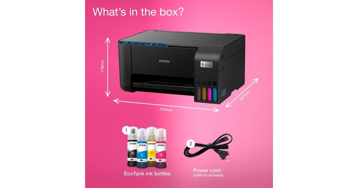 EpsonEcoTank ET-2865 A4 multifunctionele Wi-Fi-printer met inkttank all-in-one inkjetprinter  (Zwart, Scannen, Kopiëren, Wi-Fi, inclusief tot 3 jaar inkt)