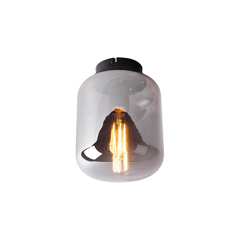 Design plafondlamp zwart met smoke glas - Bliss