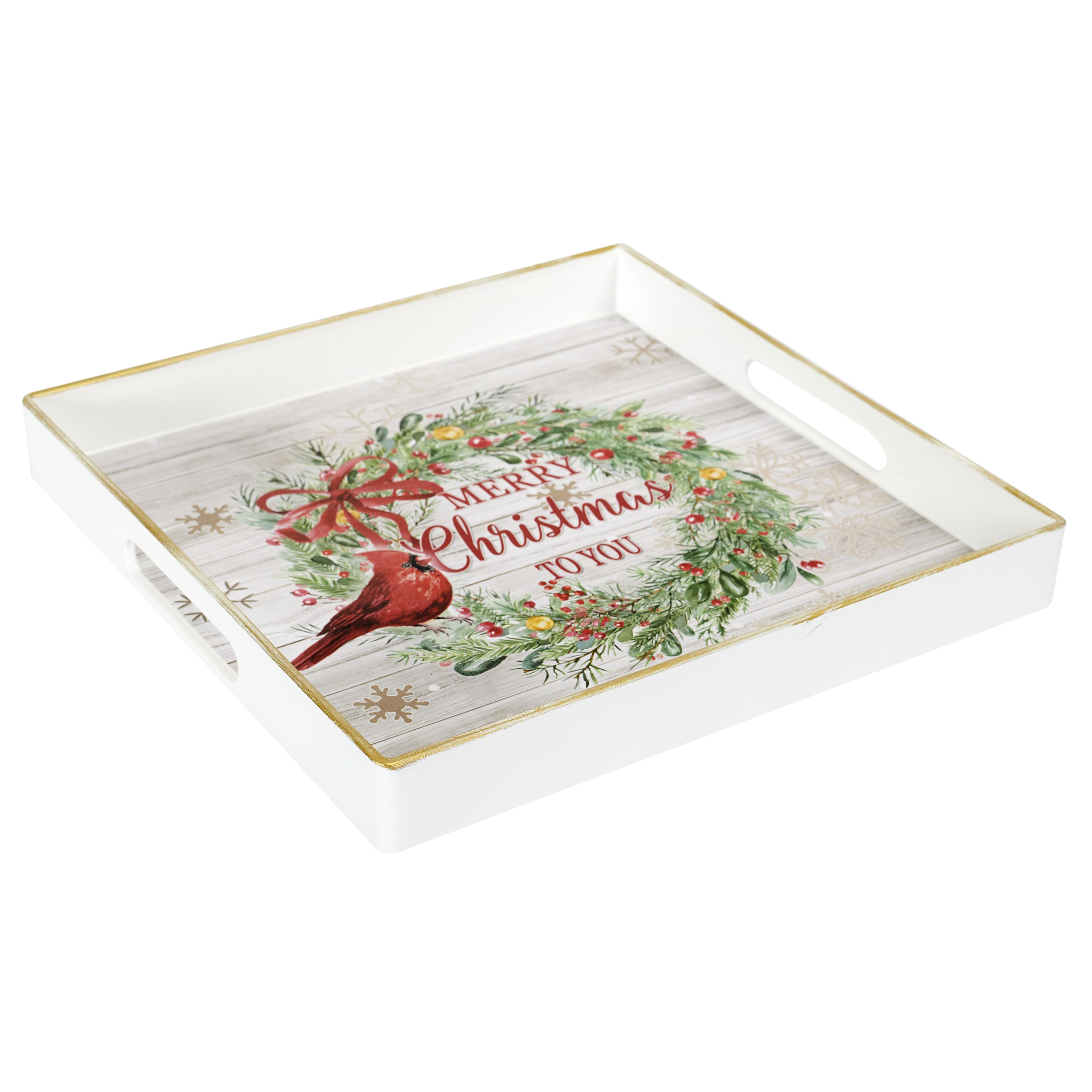 PLATEAU DECORATIF COURONNE MERRY CHRISTMAS D.30CM