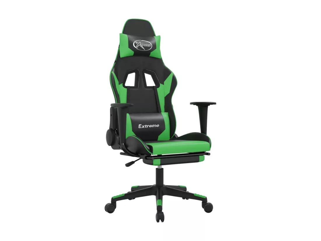 Chaise de jeu avec repose-pied Noir et vert Similicuir